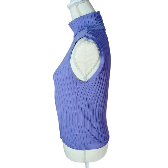 y2k Vintage Silk Norm Thompson Purple Ribbed Turtleneck Tank Top Mod Size M - Picture 3 of 8
